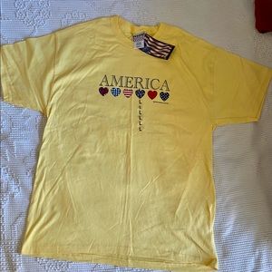 New with tags cute yellow America women’s T-shirt with hearts
